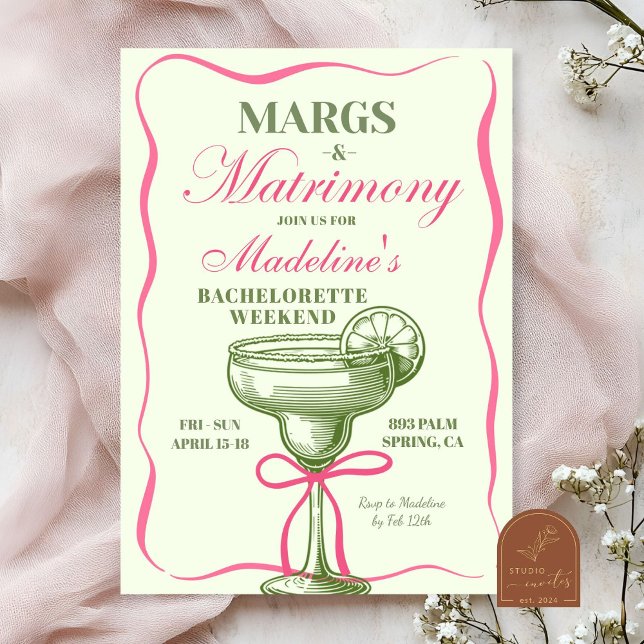 Convite Despedida de Solteira Retro Margaritas e Matrimôni (Criador carregado)