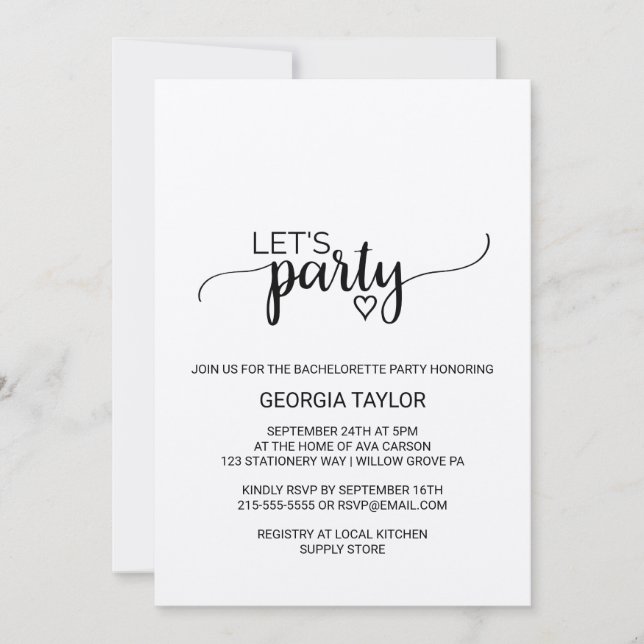 Convite Despedida de Solteira Simples em Caligrafia Kraft (Frente)