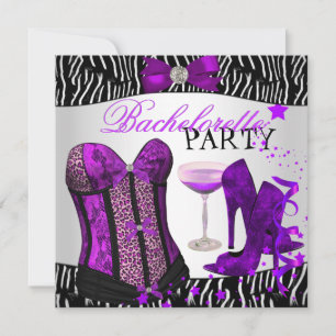 Convite Despedida de Solteira Zebra Corset Roxo Champanhe