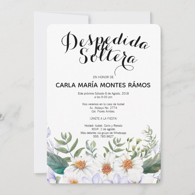 Convite Despedida de Soltera - convite, En español (Frente)