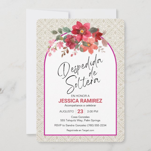 Convite Despedida de Soltera Invitación Flores de Otoño (Frente)