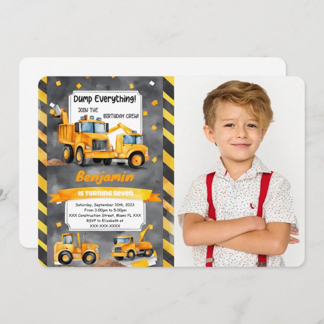 Convite Despejar tudo que é obra Foto de Aniversário (Frente/Verso)