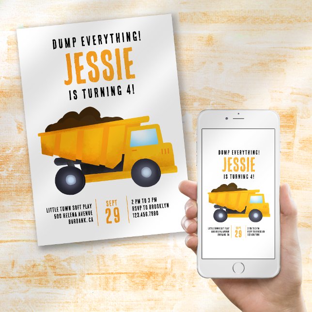 Convite Despeje Tudo! Festa de aniversário de construção (Criador carregado)