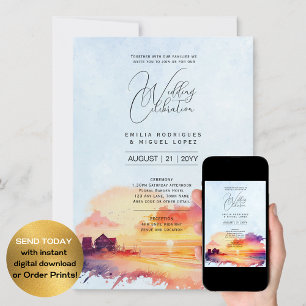 Convite Destinação de Casamento à Beira-Mar com Pôr do Sol