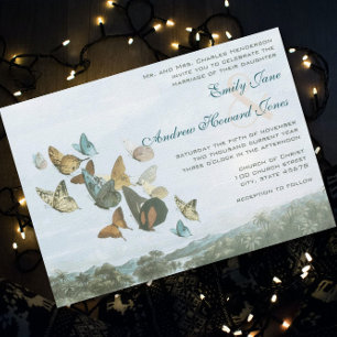 Convite Destination Butterfly and Palm Tree Wedding Invite