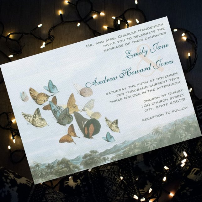 Convite Destination Butterfly and Palm Tree Wedding Invite (Criador carregado)