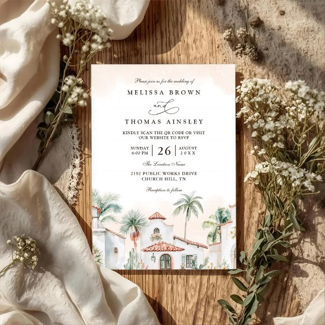 Convite Destination Mexican Tropical Palm QR Code Wedding (Criador carregado)