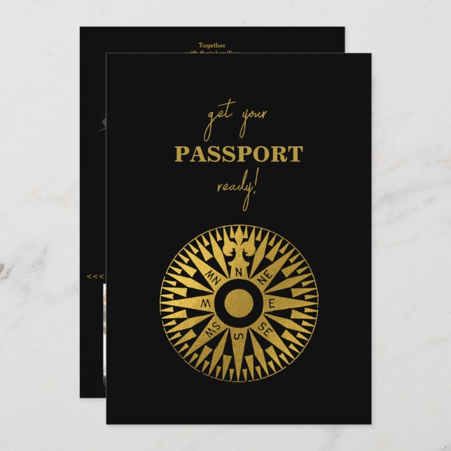 Convite Destination Wedding Passport Compass Wedding  (Frente/Verso)