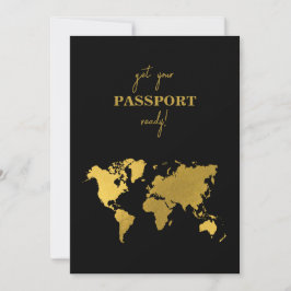 Convite Destination Wedding World Passport Black Gold