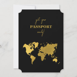 Convite Destination Wedding World Passport Black Gold