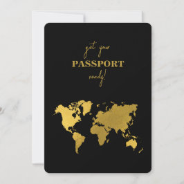 Convite Destination Wedding World Passport Black Gold