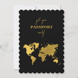 Convite Destination Wedding World Passport Black Gold