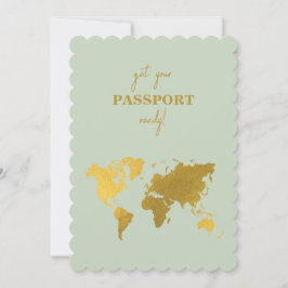 Convite Destino Casamento do World Passport Sage Green Dou