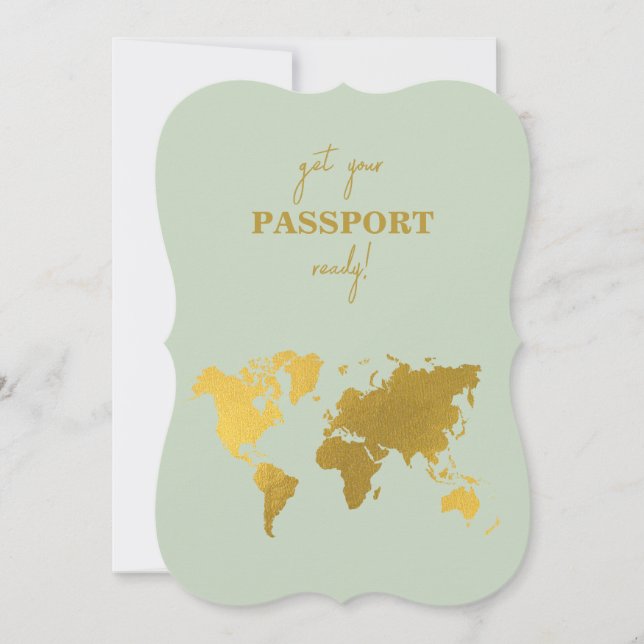 Convite Destino Casamento do World Passport Sage Green Dou (Frente)
