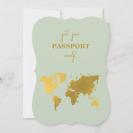 Convite Destino Casamento do World Passport Sage Green Dou