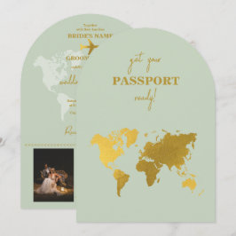 Convite Destino Casamento do World Passport Sage Green Dou