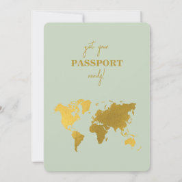 Convite Destino Casamento do World Passport Sage Green Dou