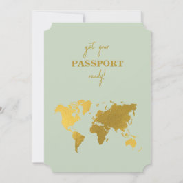 Convite Destino Casamento do World Passport Sage Green Dou