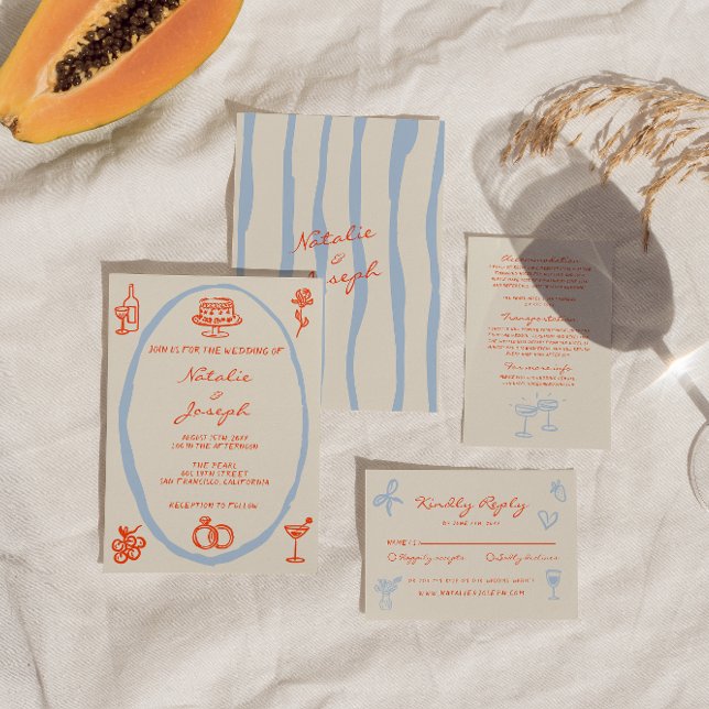 Convite Destino Colorido Desenhado à Mão Casamento Caprich (Criador carregado)