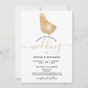 Convite Destino de Casamento Barbados Tropical Gold Mapa