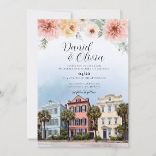 Convite Destino de Casamento com Aquarela de Charleston