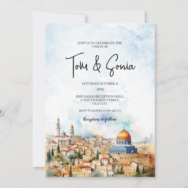 Convite Destino de Casamento de Jerusalém Judaica (Frente)