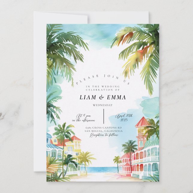 Convite Destino de Casamento em KEY WEST Florida keys  (Frente)