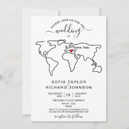 Convite Destino de Casamento Minimalista Simples Mapa Mund