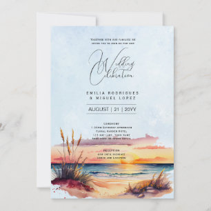 Convite Destino de Casamento na Praia ao Pôr do Sol