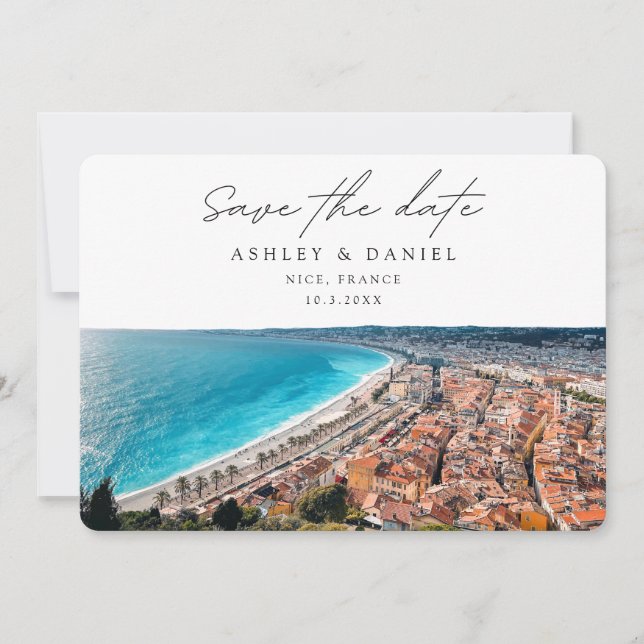Convite Destino de Casamento Nice França Salve a Data (Frente)