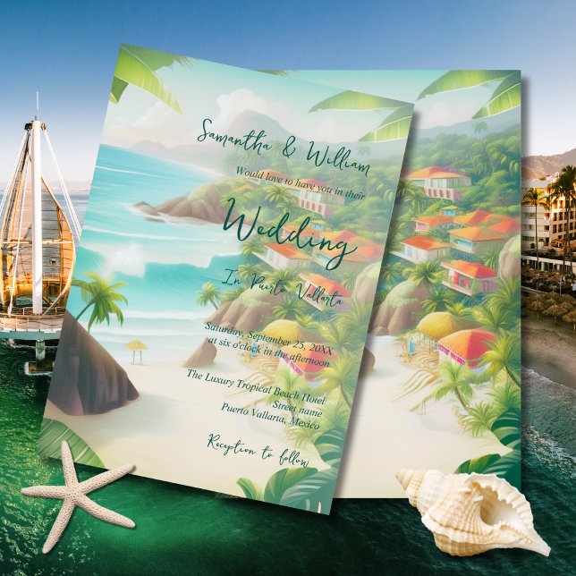 Convite Destino de Casamento Tropical de Vallarta Mexicana (Criador carregado)