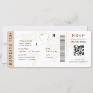 Convite Destino de Embarque Código QR de Casamento Rsvp