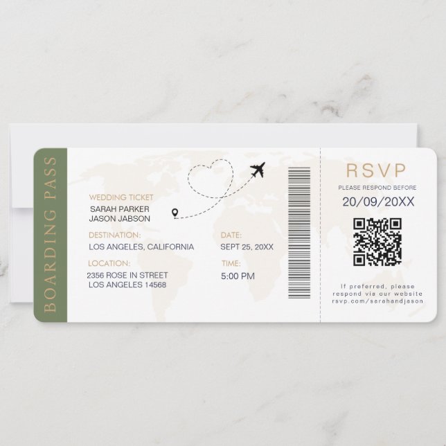 Convite Destino de Embarque Código QR de Casamento Rsvp (Frente)