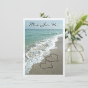Convite Destino de Recepção Pós-Casamento Corações na Prai