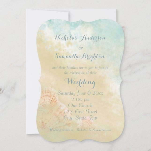 Convite Destino de Seashell de Praia de Escritura Cristã (Verso)