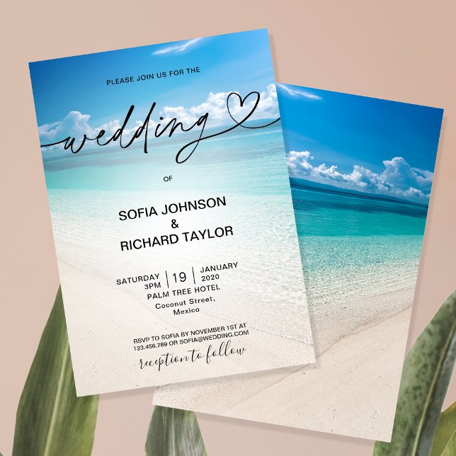 Convite destino do casamento de praia mar tropical de verã (Criador carregado)