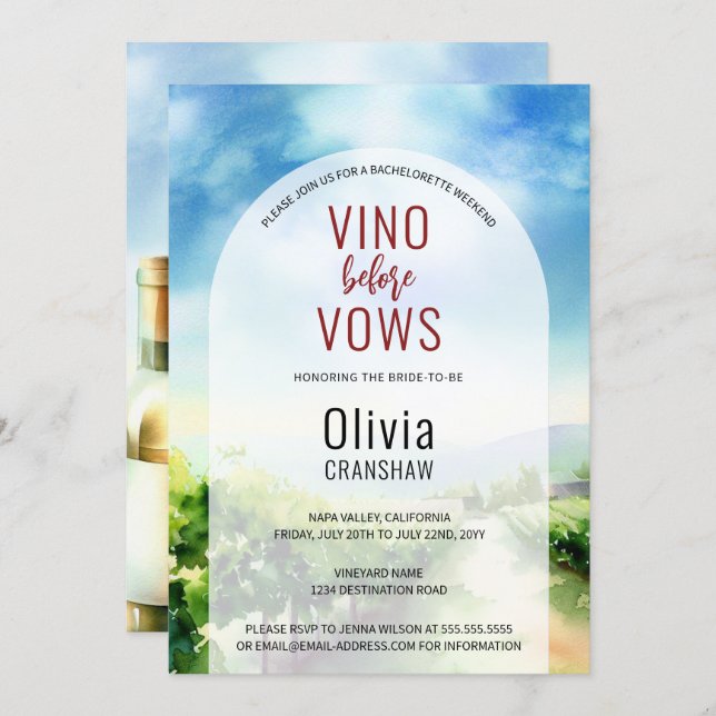 Convite Destino do Provando de Vinho festa de solteira (Frente/Verso)