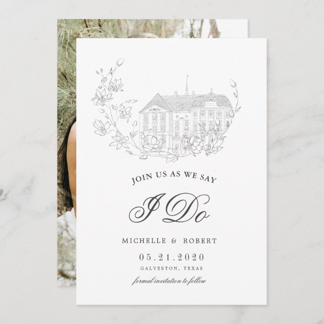 Convite Destino Elegante Foto Floral Salvar A Data (Frente/Verso)