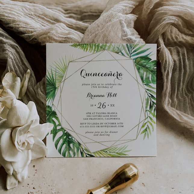 Convite Destino Geométrico Calliografia Quinceañera (Criador carregado)