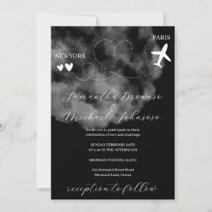 Convite Destino preto avião vôo no exterior casamento