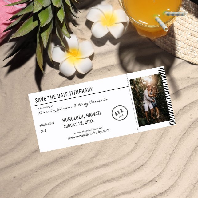 Convite Destino Preto e Branco com Foto Salvar a Data (Criador carregado)