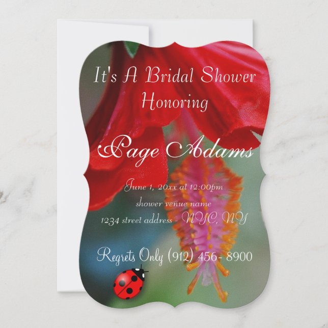 Convite Destino romântico do chá de panela do joaninha da (Frente)