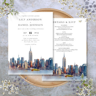 Convite Destino Skyline De Nova York Em Um Único Casamento