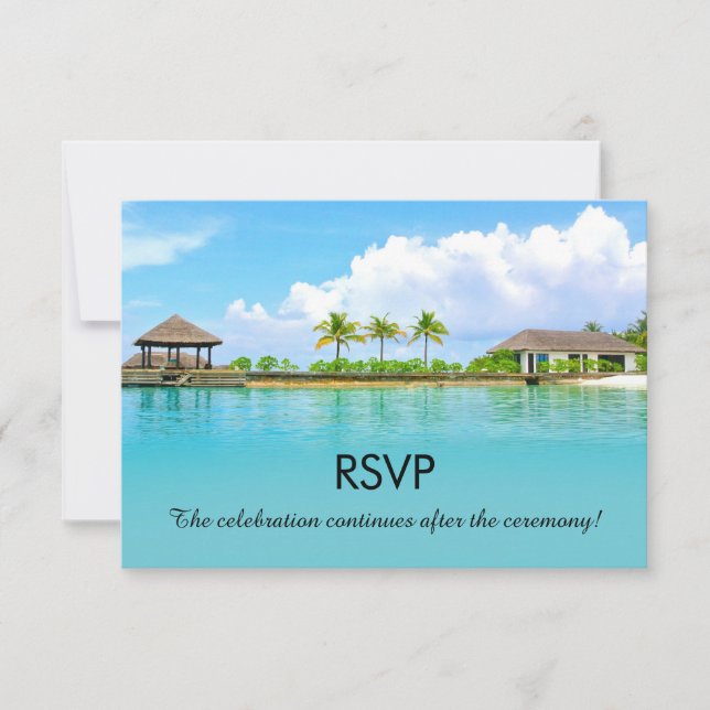 Convite Destino Tropical Resort Beach Wedding RSVP (Frente)