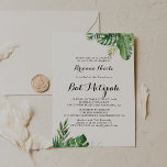 Convite Destino Verde Tropical Bat Mitzvah<br><div class="desc">Este convite para morcegos tropicais de destino é perfeito para um simples morcego mitzvah. A design apresenta palma verde de cor d'água pintada à mão e folhas de bananeira bem organizadas em belos buquês.</div>