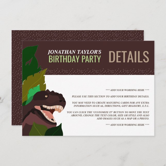 Convite Detalhe de Aniversário do Partido T Rex Dinossaur (Frente/Verso)