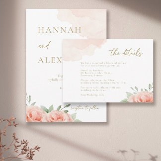 Convite Detalhe de Casamento de Folhas Rosa-Rosa-Esbranqui