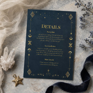 Convite Detalhe de Casamento Dourado Azul Meia-Noite Gótic