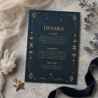 Convite Detalhe de Casamento Dourado Azul Meia-Noite Gótic