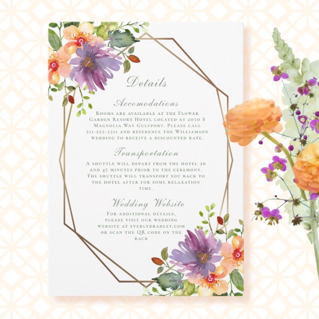 Convite Detalhe de Casamento Moderno do Código QR Floral d (Criador carregado)